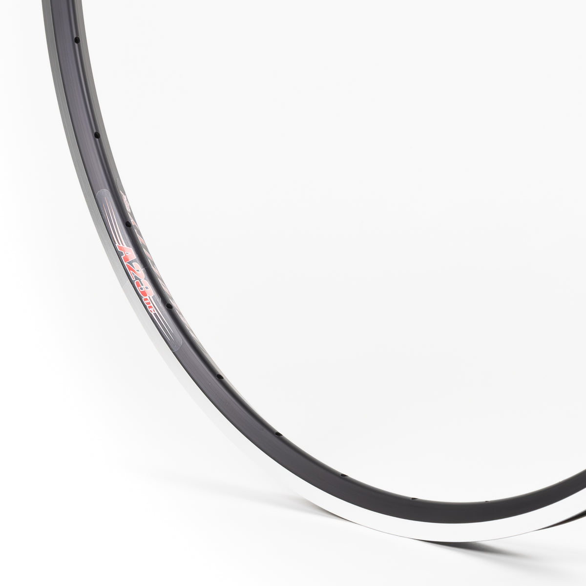 Velocity USA A23 OC Black Machined Sidewall bicycle rim, close-up shot on a white background