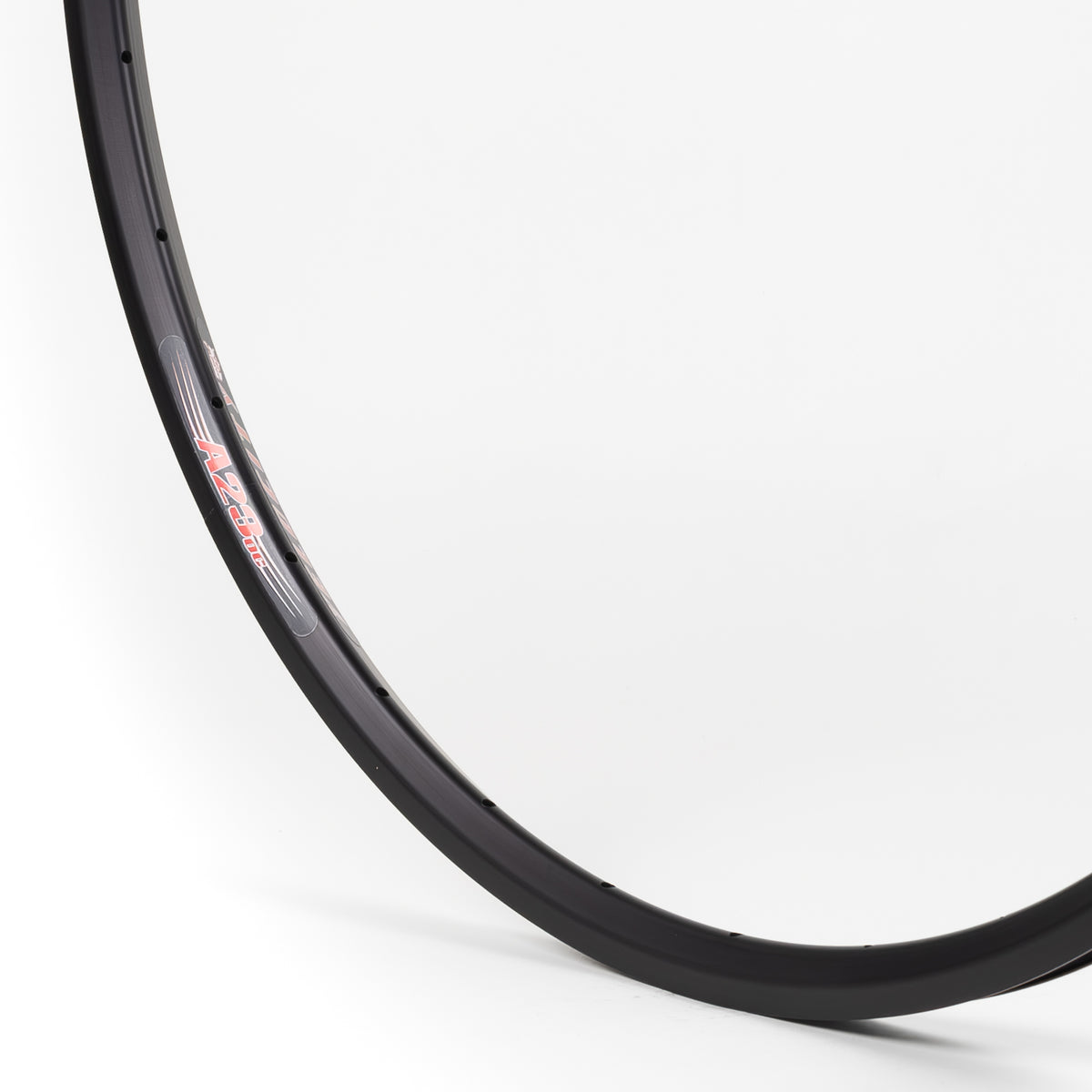 Velocity USA A23 OC Black bicycle rim, close-up shot on a white background