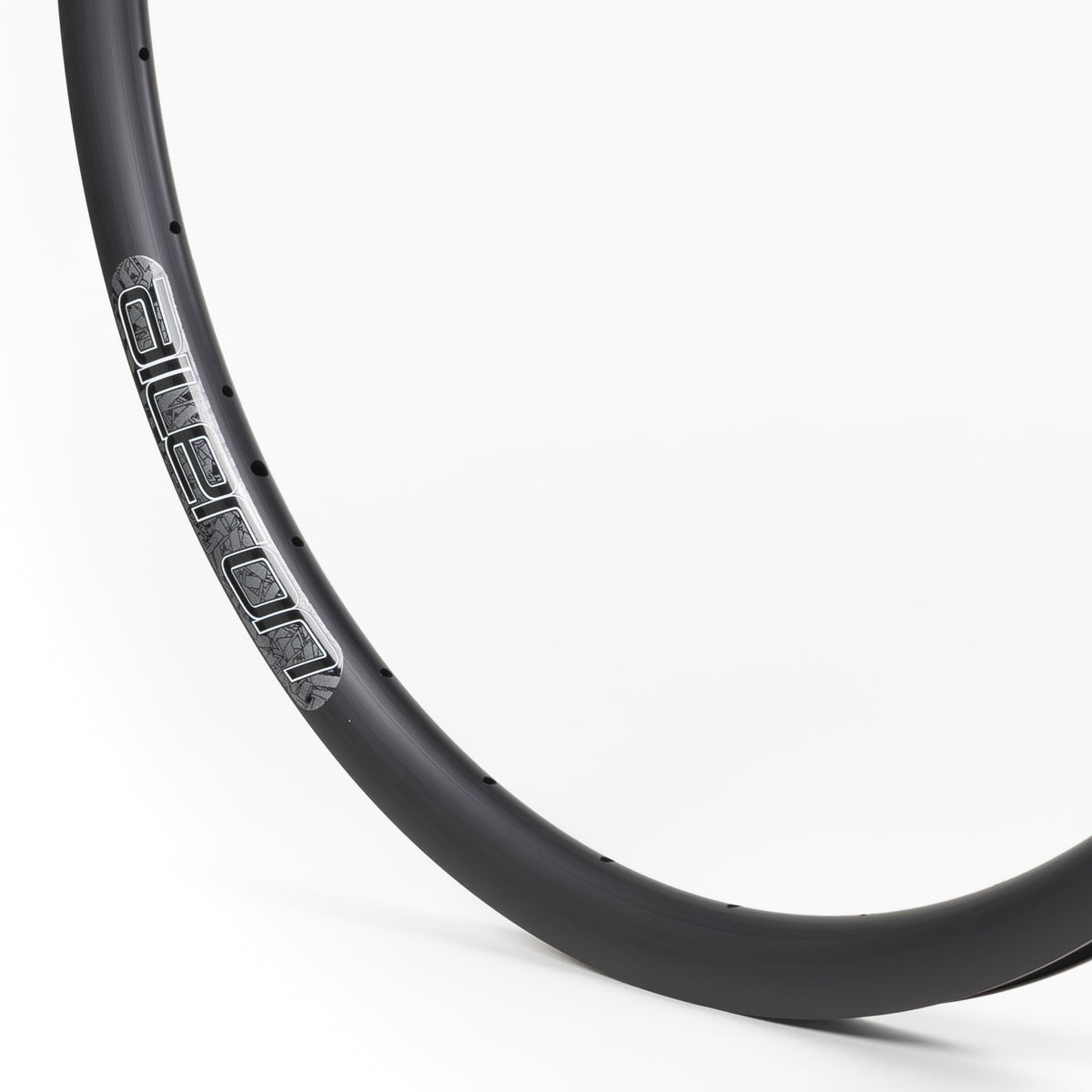 Velocity USA Aileron Black bicycle rim, close-up shot on a white background