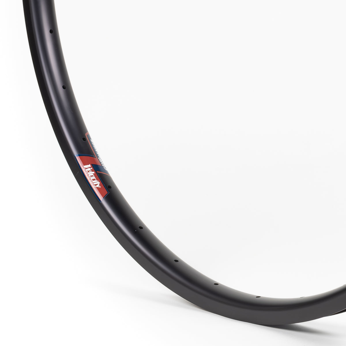 Velocity USA Cliffhanger Black bicycle rim, close-up shot on a white background