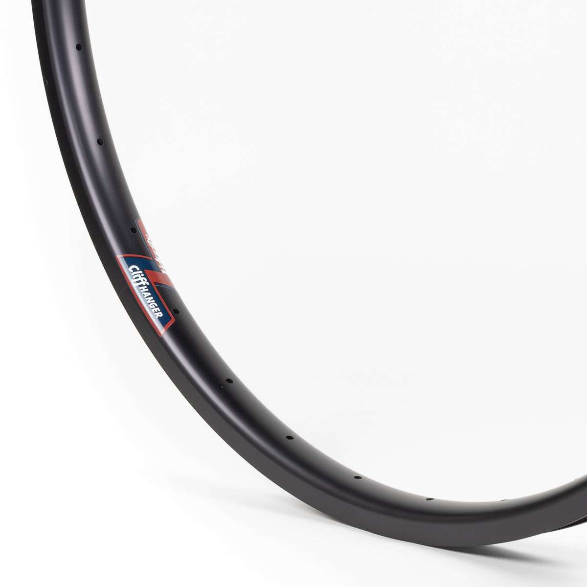 Velocity USA Cliffhanger Black bicycle rim, close-up shot on a white background