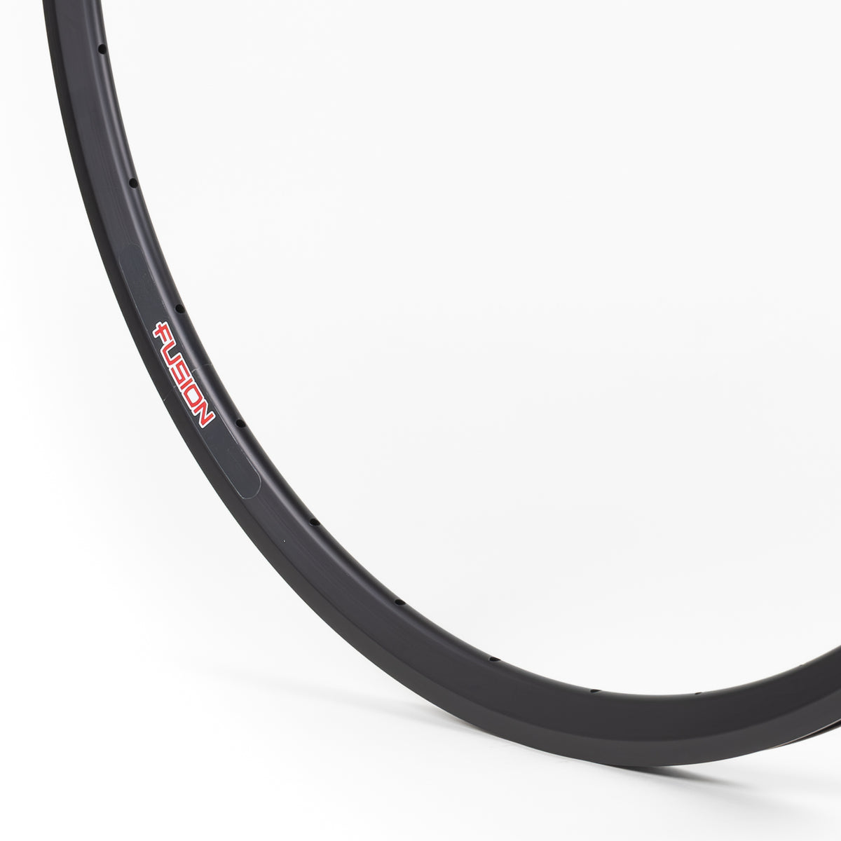 Velocity USA Fusion Black bicycle rim, close-up shot on a white background