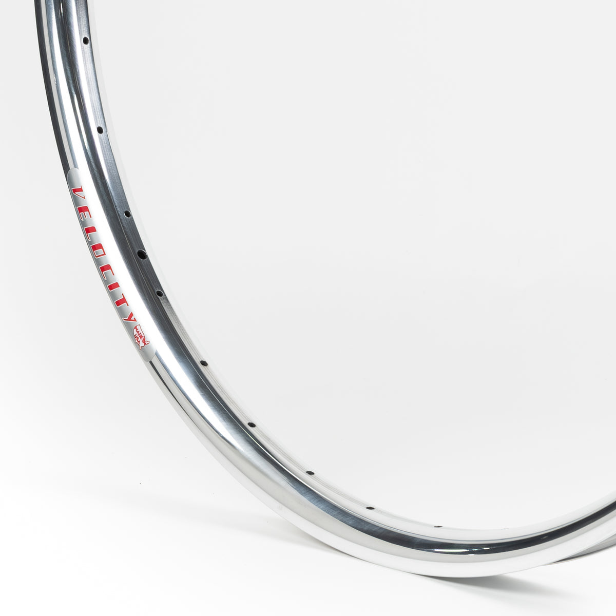 Velocity USA Blunt 35 Polished bicycle rim, close-up shot on a white background