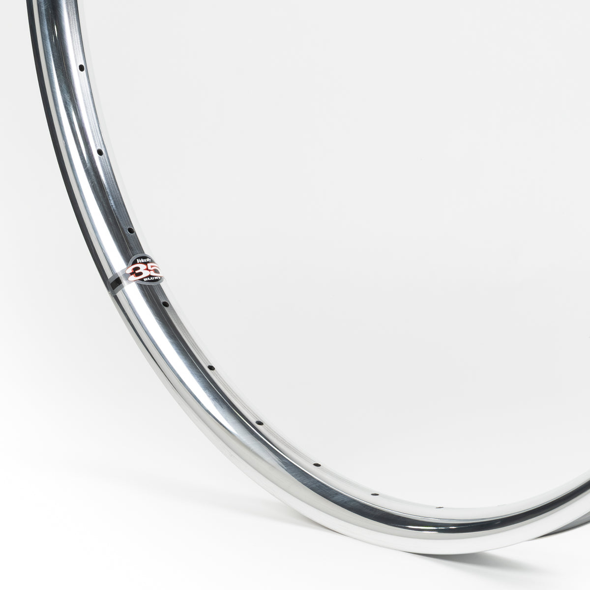 Velocity USA Blunt 35 Polished bicycle rim, close-up shot on a white background