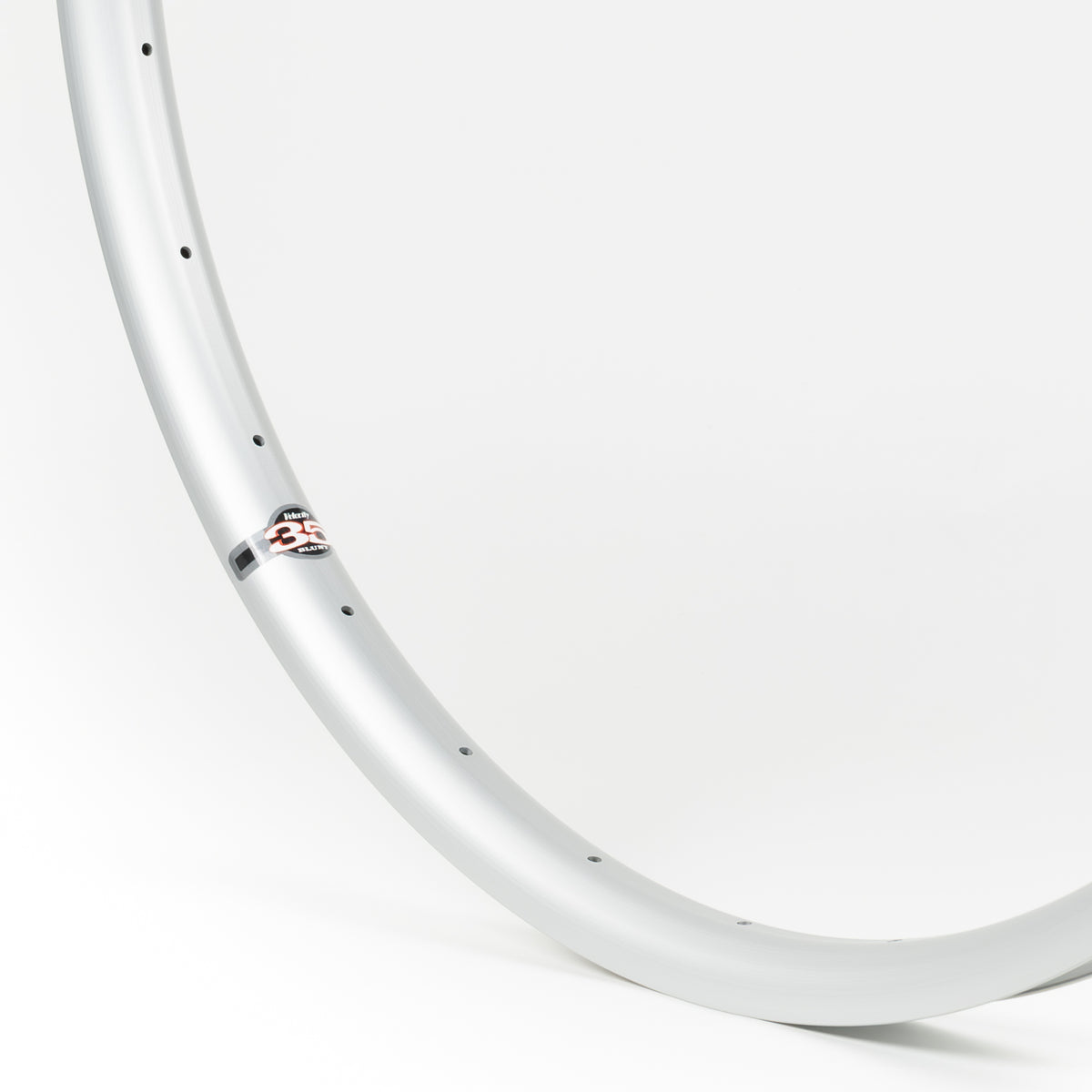 Velocity USA Blunt 35 Silver bicycle rim, close-up shot on a white background