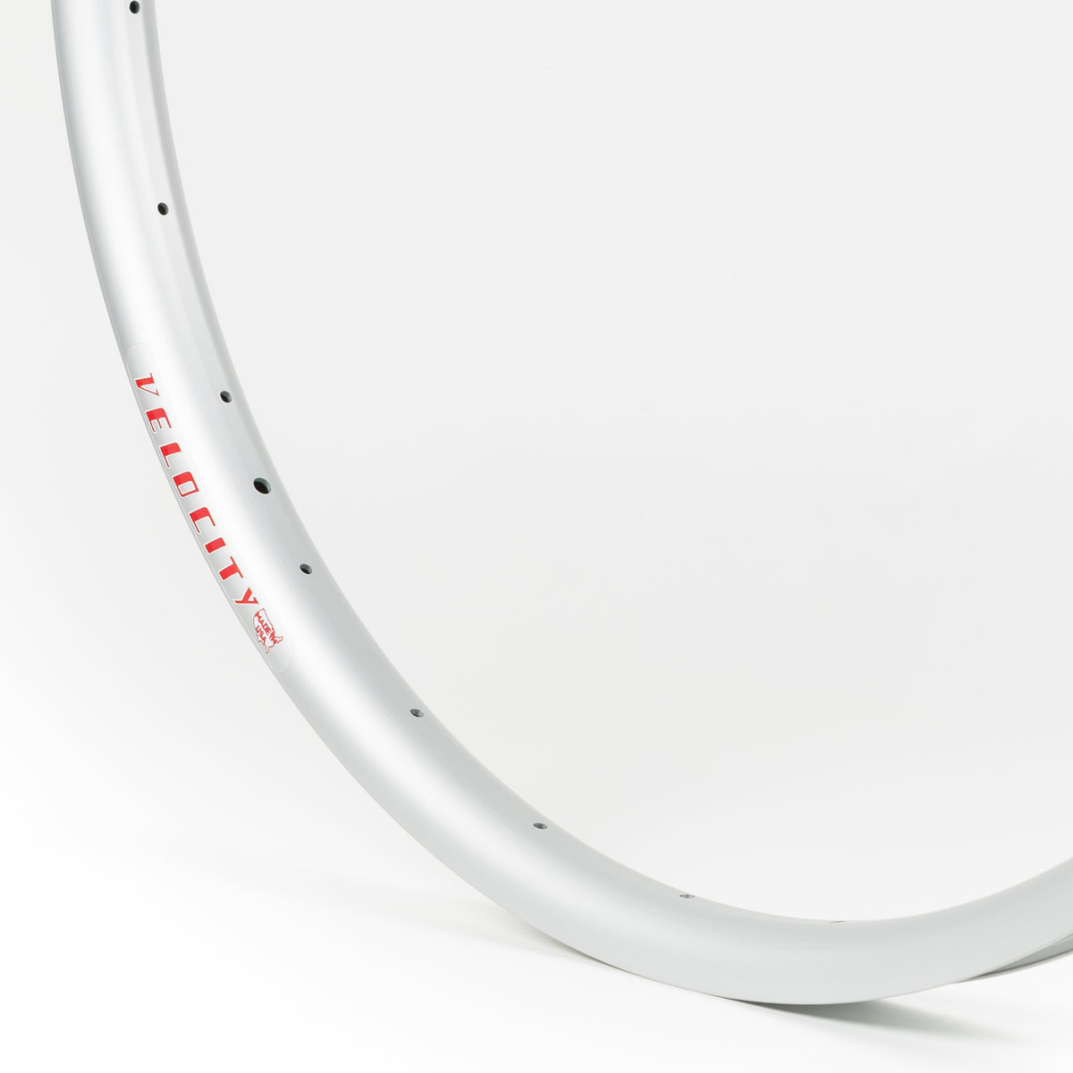 Velocity USA Blunt 35 Silver bicycle rim, close-up shot on a white background