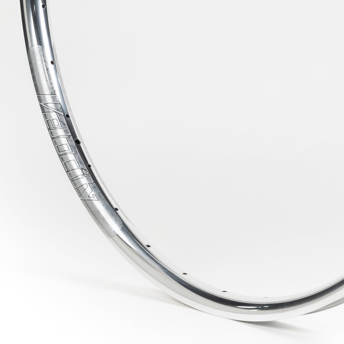 Velocity USA Blunt SS Polished bicycle rim, close-up shot on a white background