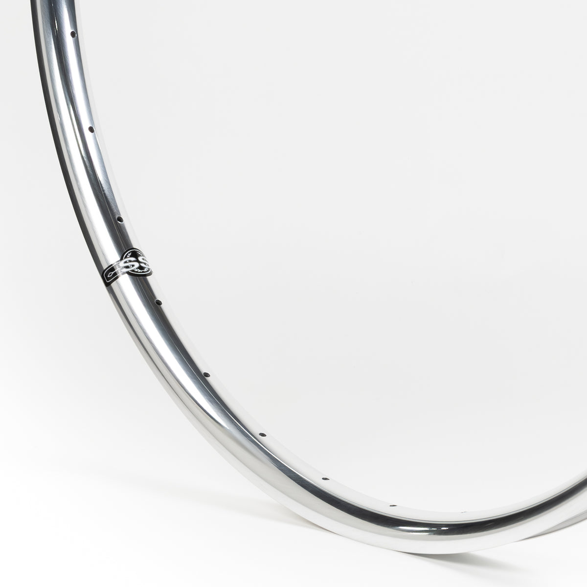 Velocity USA Blunt SS Polished bicycle rim, close-up shot on a white background
