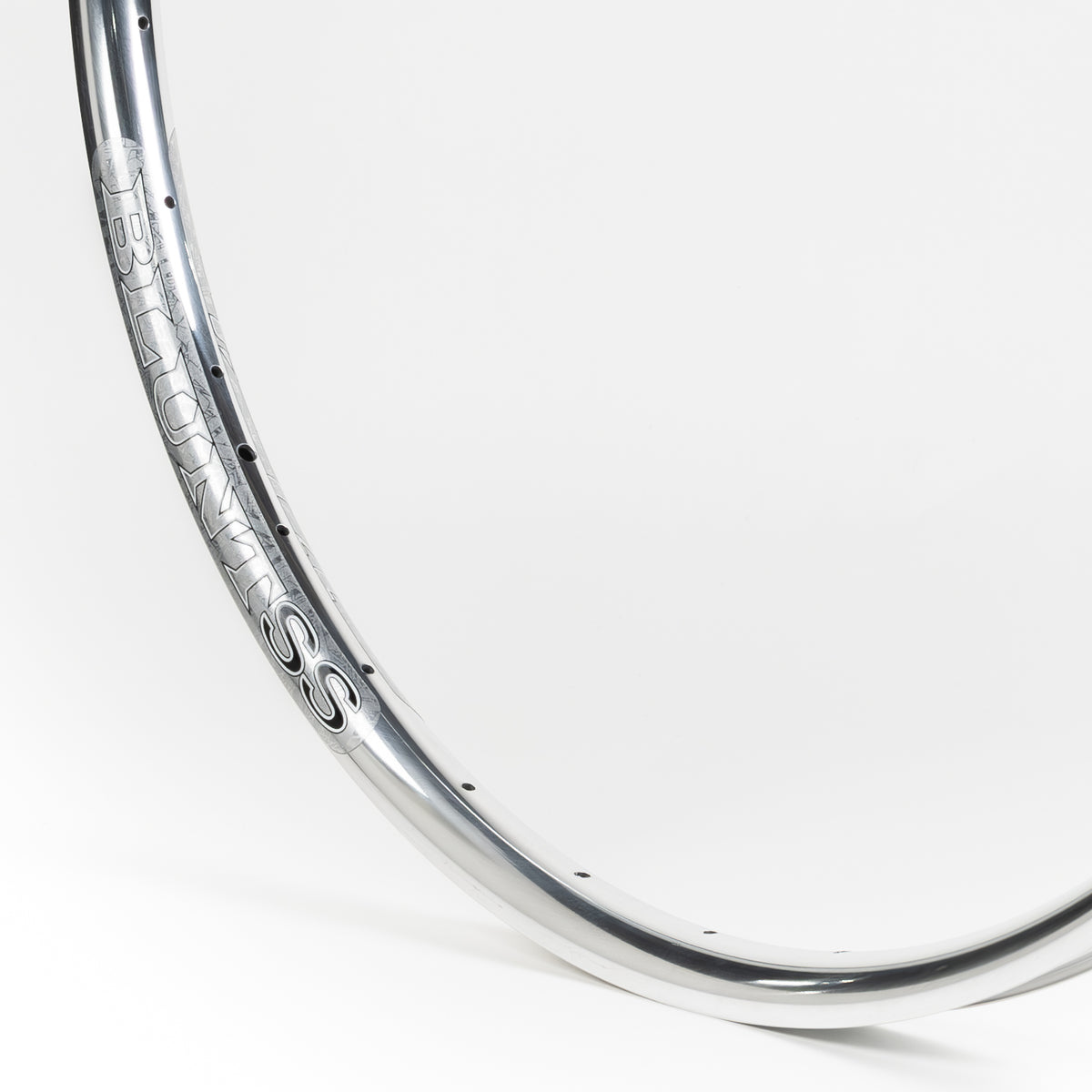 Velocity USA Blunt SS Polished bicycle rim, close-up shot on a white background