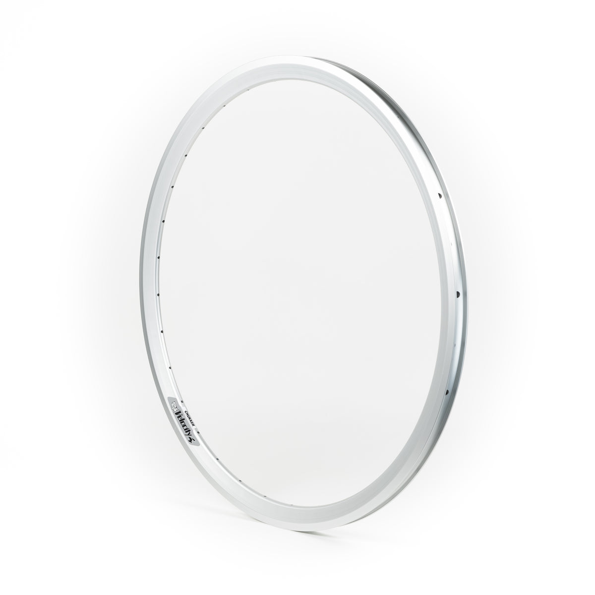 Velocity USA Chukker Silver bicycle rim on a white background