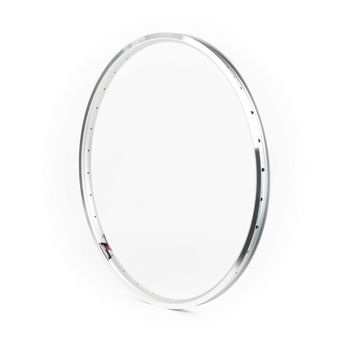 Velocity USA Cliffhanger Silver Machined Sidewall bicycle rim on a white background