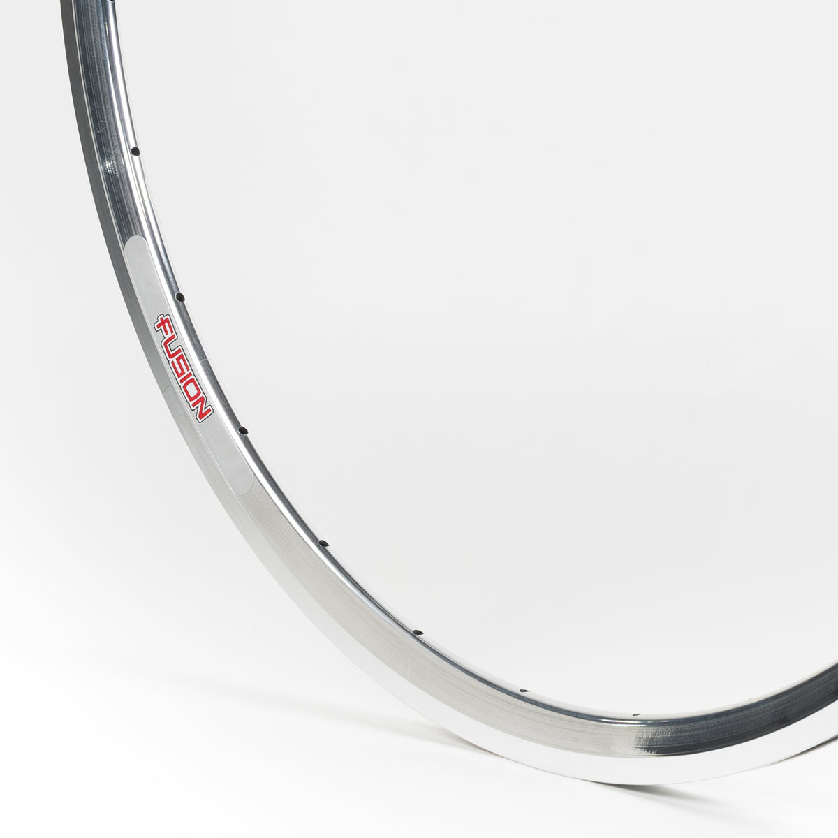 Velocity USA Fusion Polished Machined Sidewall bicycle rim, close-up shot on a white background