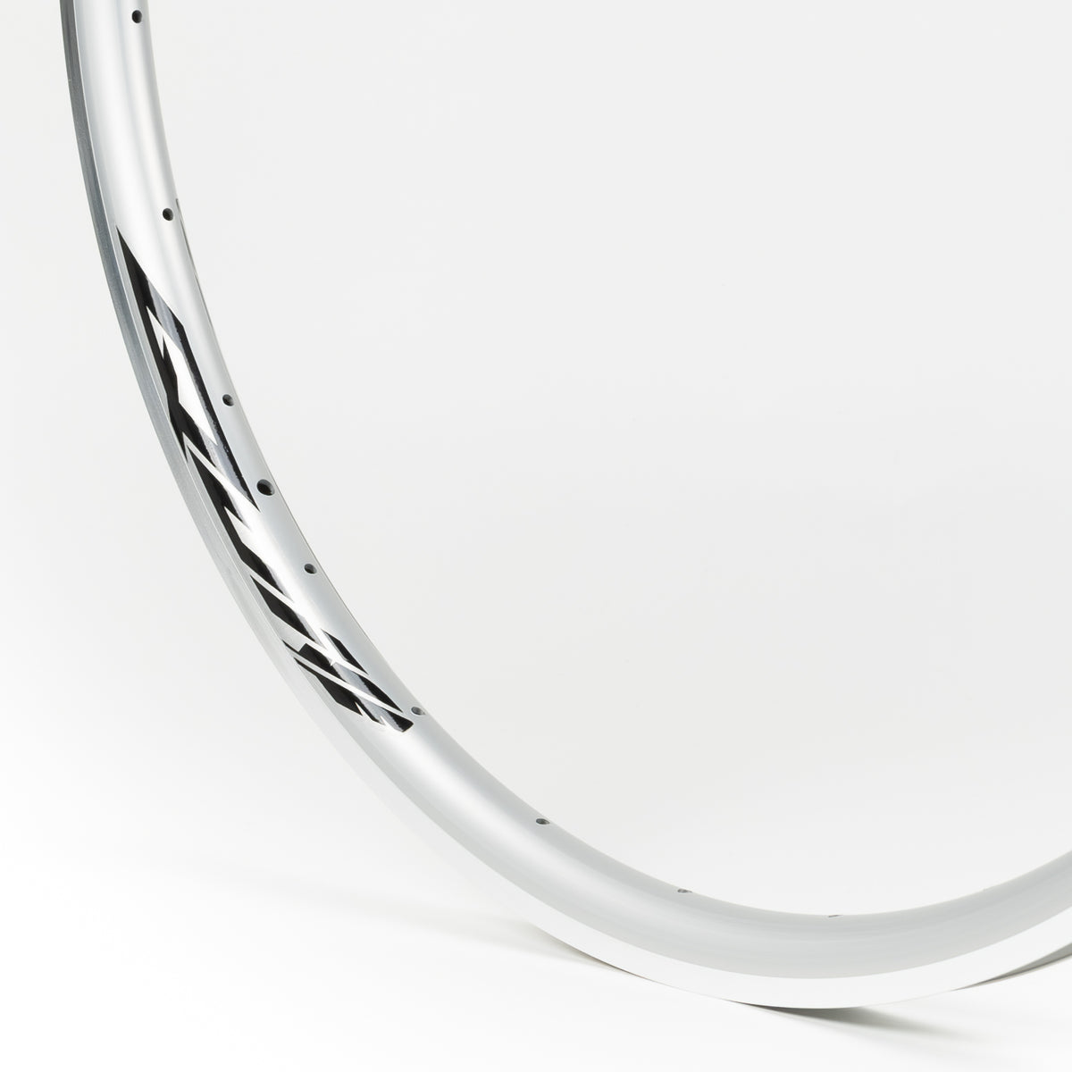 Velocity USA Quill Silver Machined Sidewall bicycle rim, close-up shot on a white background