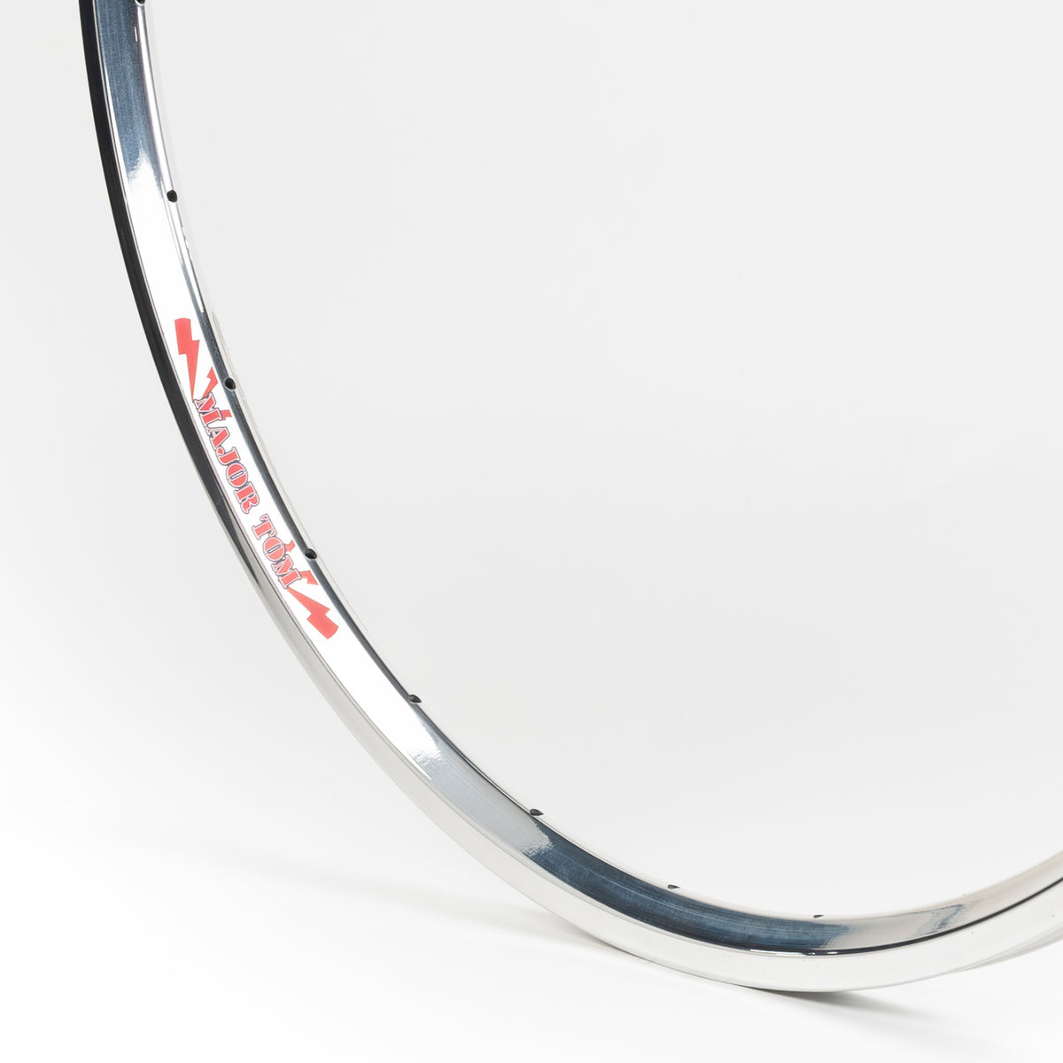Velocity USA Major Tom Polished bicycle rim, close-up shot on a white background