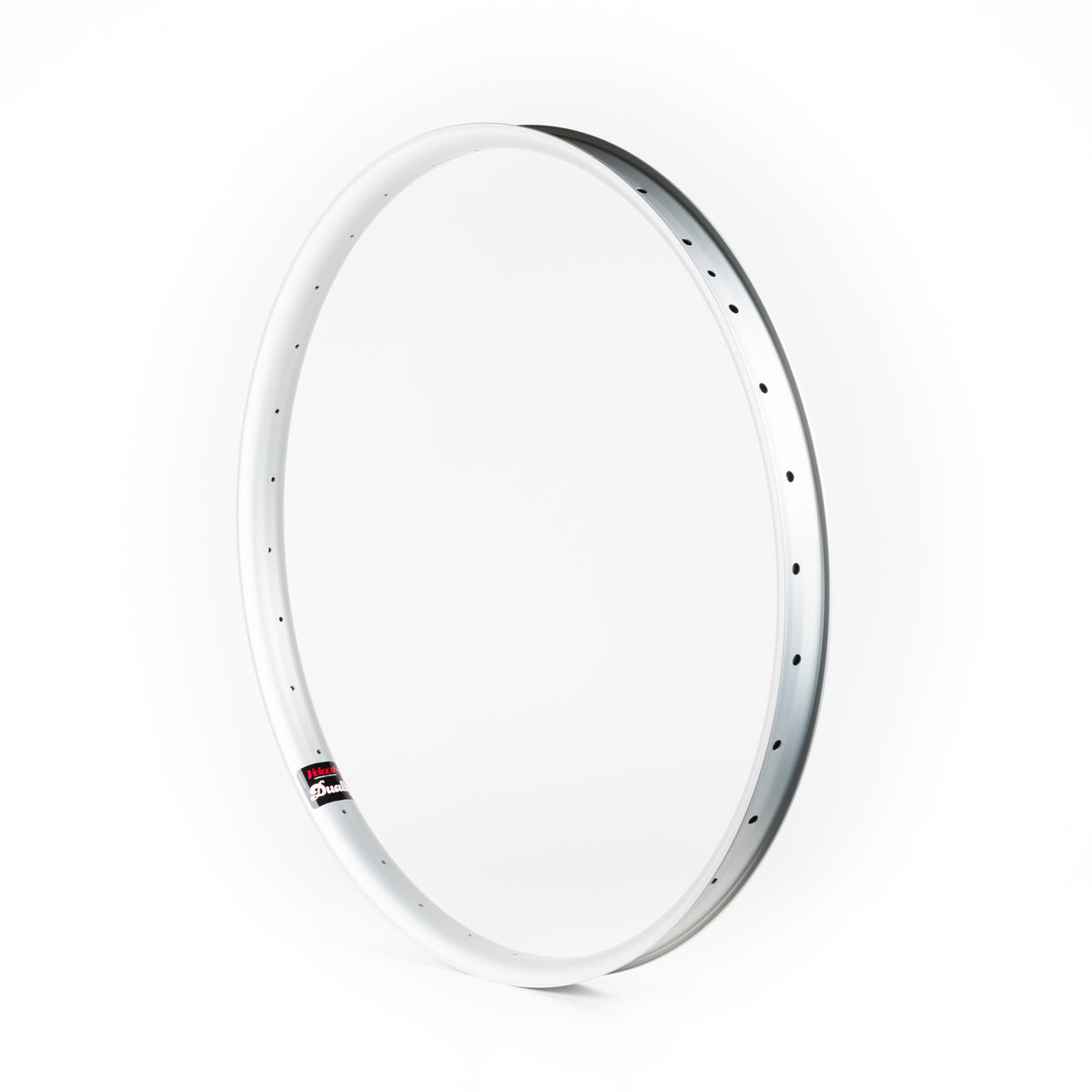 Velocity USA Dually Silver bicycle rim on a white background