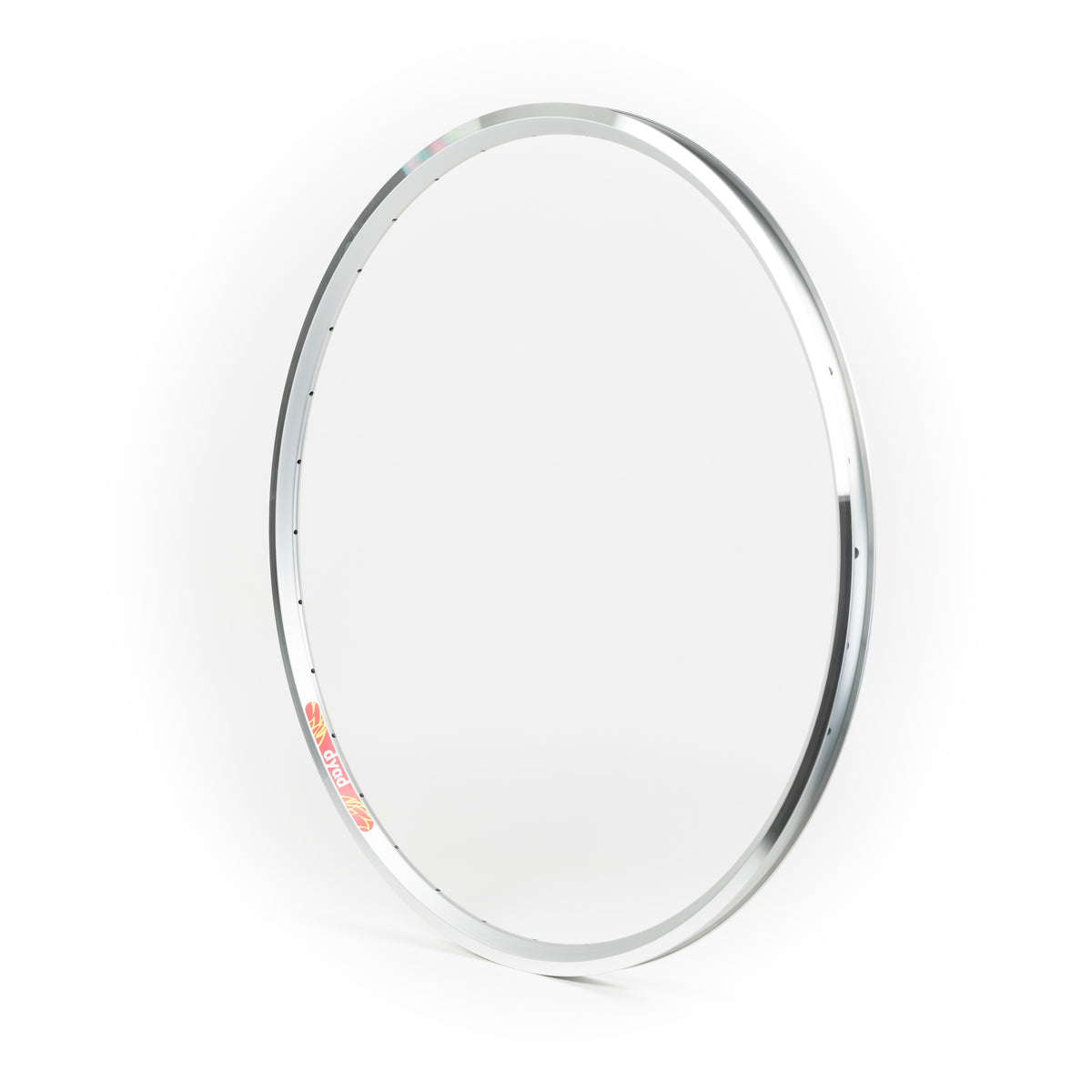 Velocity USA Dyad Silver Machined Sidewall bicycle rim on a white background